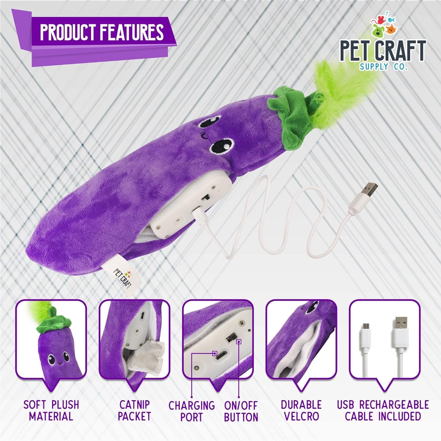 Pet Craft Supply Flipper Flopper Cat Toy, Poppin' Eggplant image 2