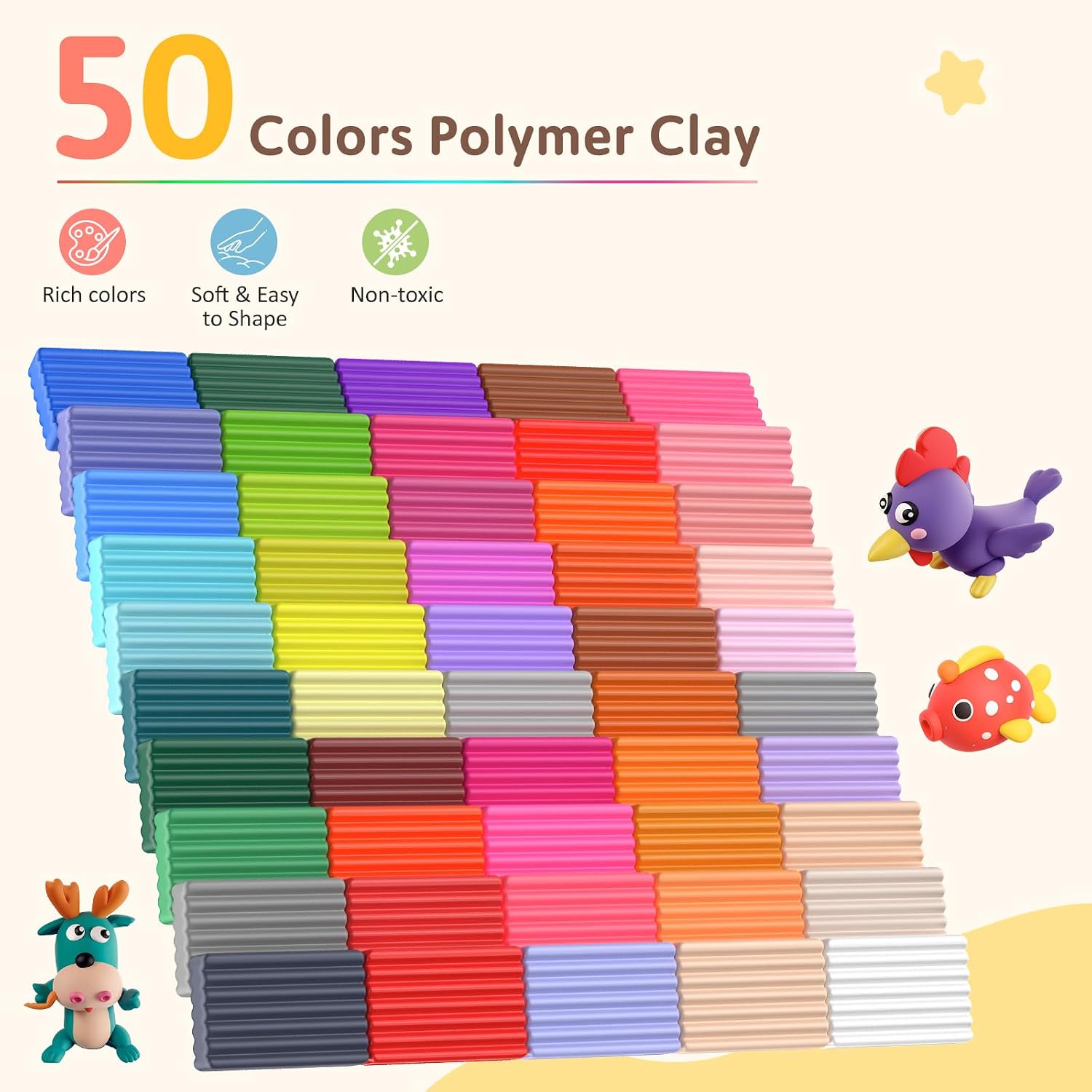 Polymer Clay Kit 50 Colors, Oven Bake Clay for Kids & Adults