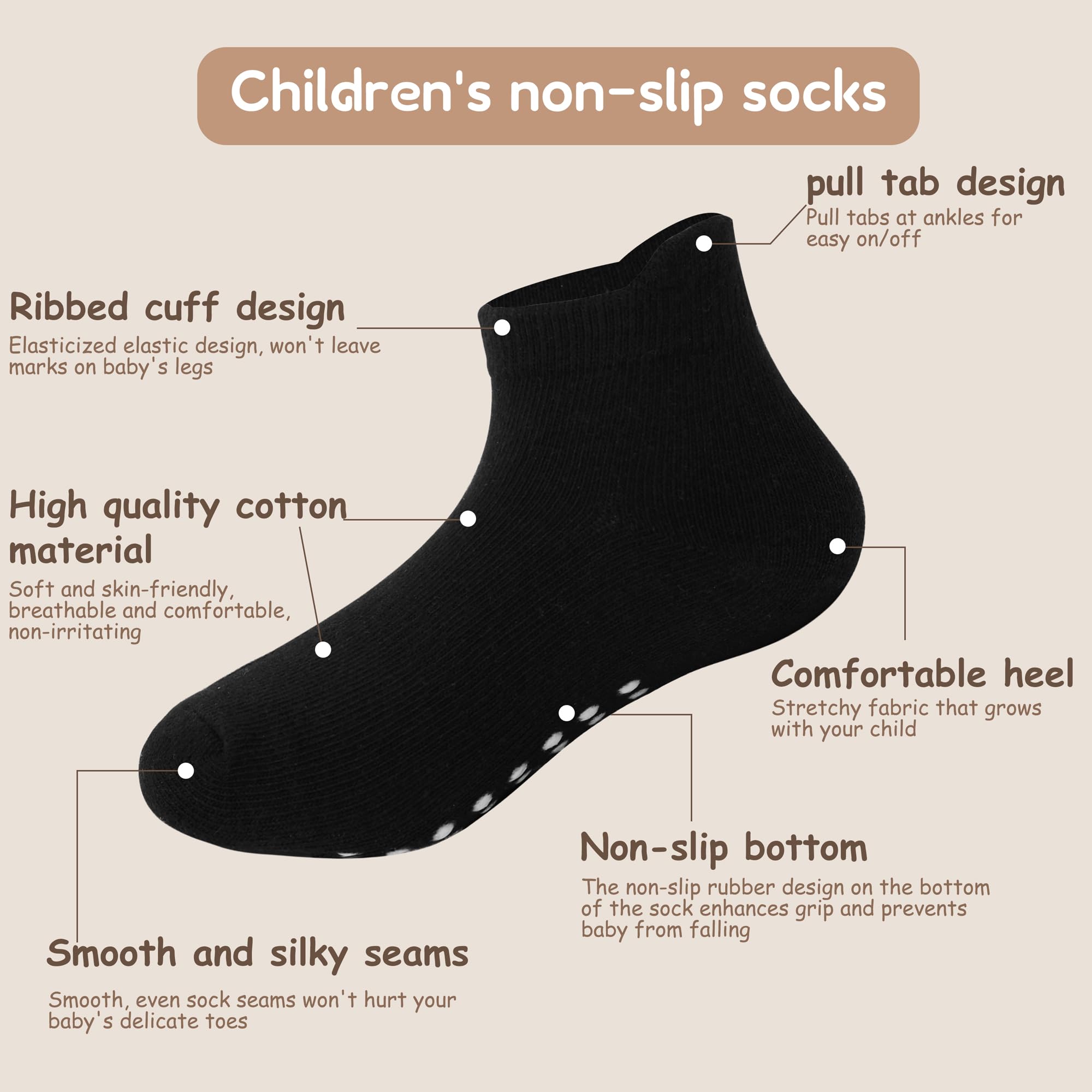 Jealkip 8 Pairs Baby & Toddler Cotton Non-Slip Ankle Socks - Grip Socks for Boys & Girls, 4-7 Years (Green, Dark Green, Orange, Yellow)