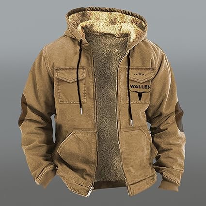 Winterjas voor heren, warm gevoerd, fleecejack met capuchon, thermische Winterjas voor heren, warm gevoerd, fleecejack met capuchon, thermische