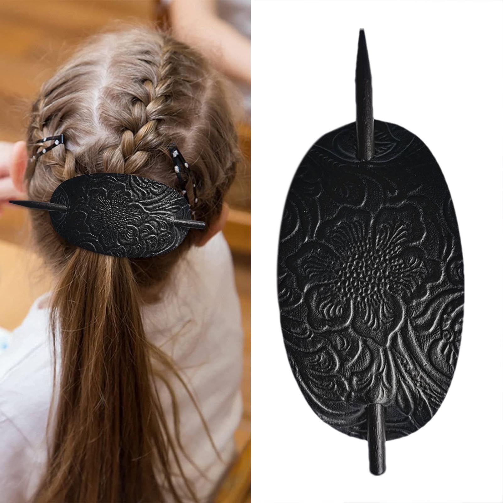 Amazon | スティック付きレザーヘアバレッタ、フェイクレザーヘア 