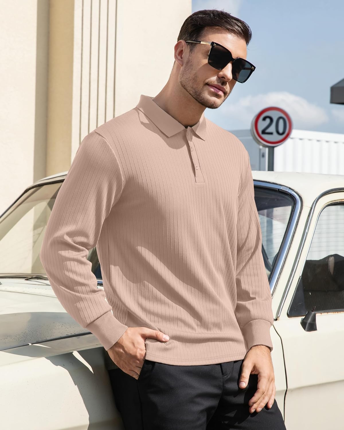 KUYIGO Mens Collared Polo Shirts Long Sleeve Button Textured Tops Loose Fit Casual Fashion Stretchy Golf T-Shirt - Image 4