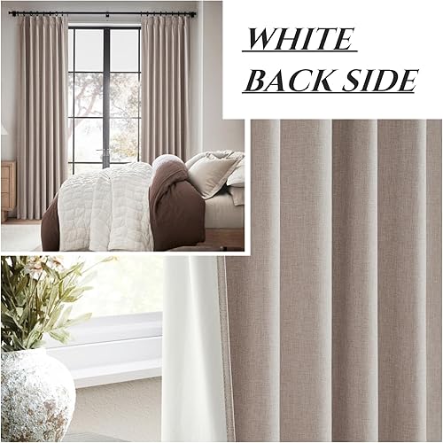 Miniatura 6 de Cortinas de lino texturizado 100% opacas estilo bohemio de 86 pulgadas de largo, juego de 2 paneles de cortinas para aislamiento térmico, con