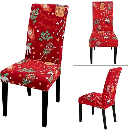 Miniatura 3 de JQinHome Juego de 6 fundas para sillas navideñas, extraíbles y lavables, de alta elasticidad, para decoración navideña, decoración temática de