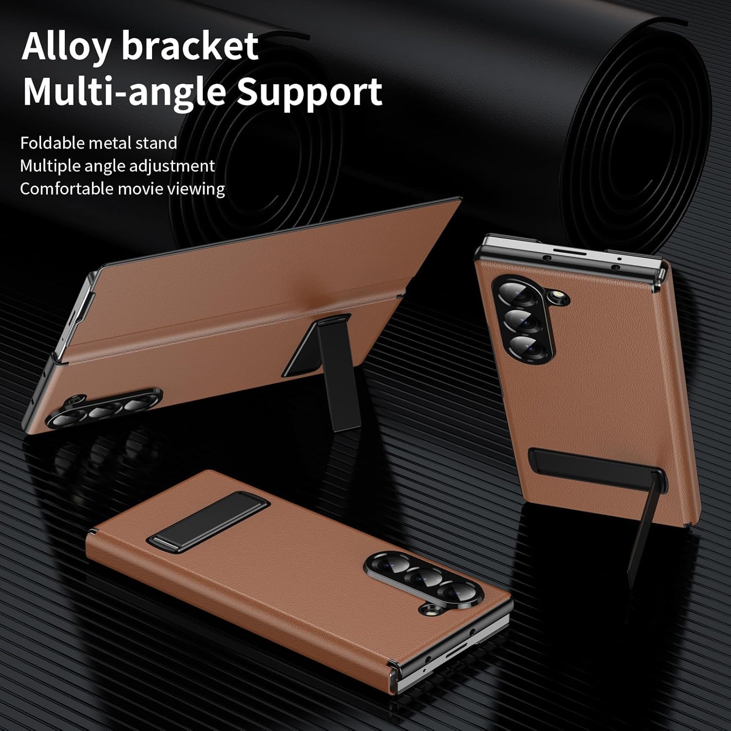for Samsung Galaxy Z Fold 7 Magnetic Flip Folding Case, Multi-Angle Bracket, High Classy Luxurious Business Leather, Full Body Hinge Protective Slim Cover.