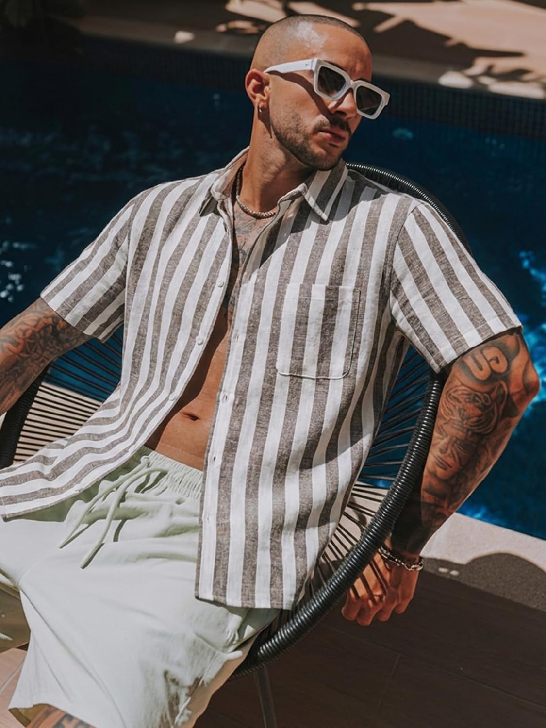 Runcati Mens Striped Button Down Shirts Casual Short Sleeve Linen Shirt Summer Beach Vacation Tops - Image 4