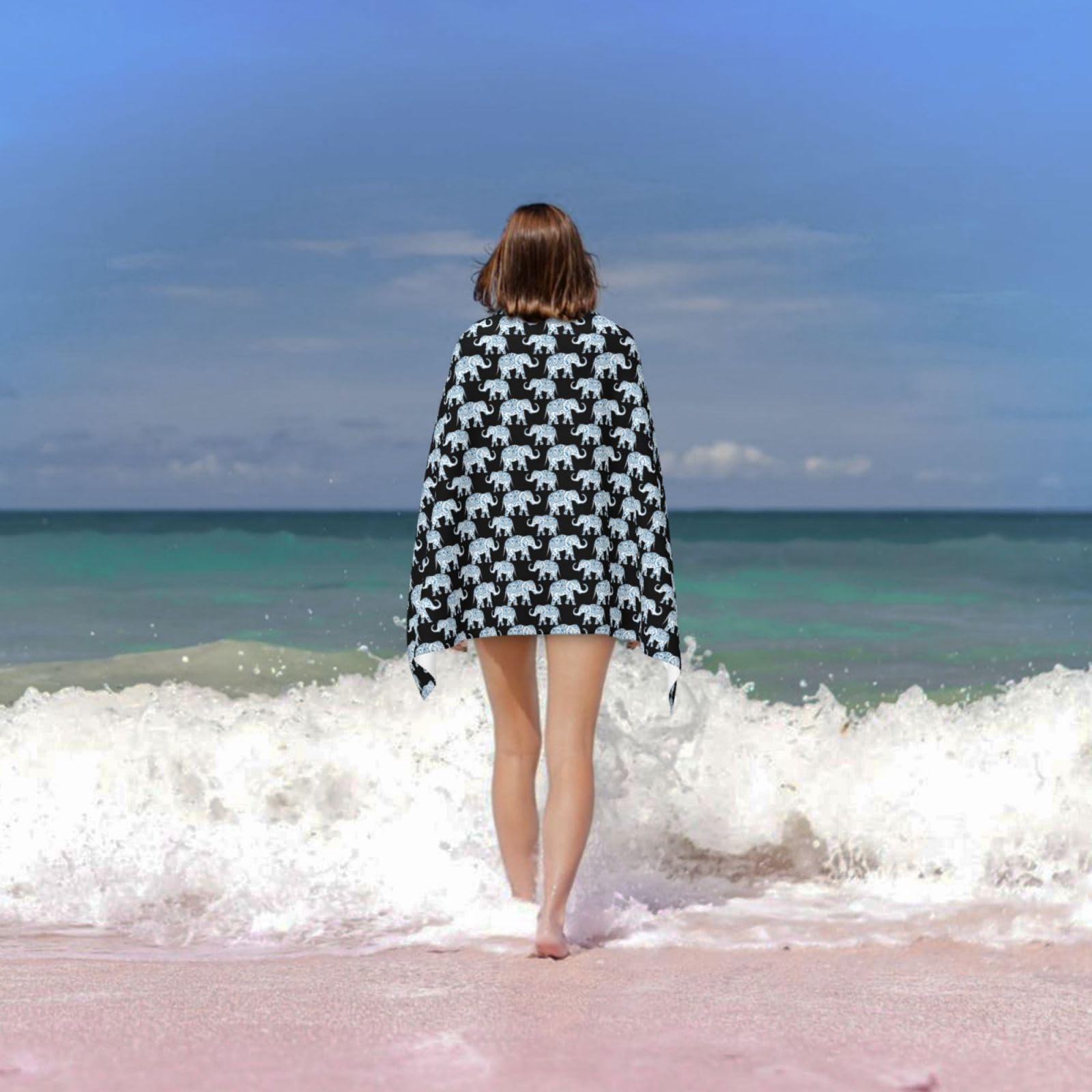 Toallas de playa de gran tamaño con estampado de elefante para adultos, de secado rápido, suaves, ligeras, regalo de viaje