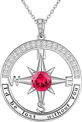 Jewmon 925 Sterling Silver Compass Necklace for Women Graduation Gifts for Her Birthstone Neckalce Charm Compass Birthstone Jewelry Anniversary Birthday Gifts for Daughter Friends Sisters Gifts