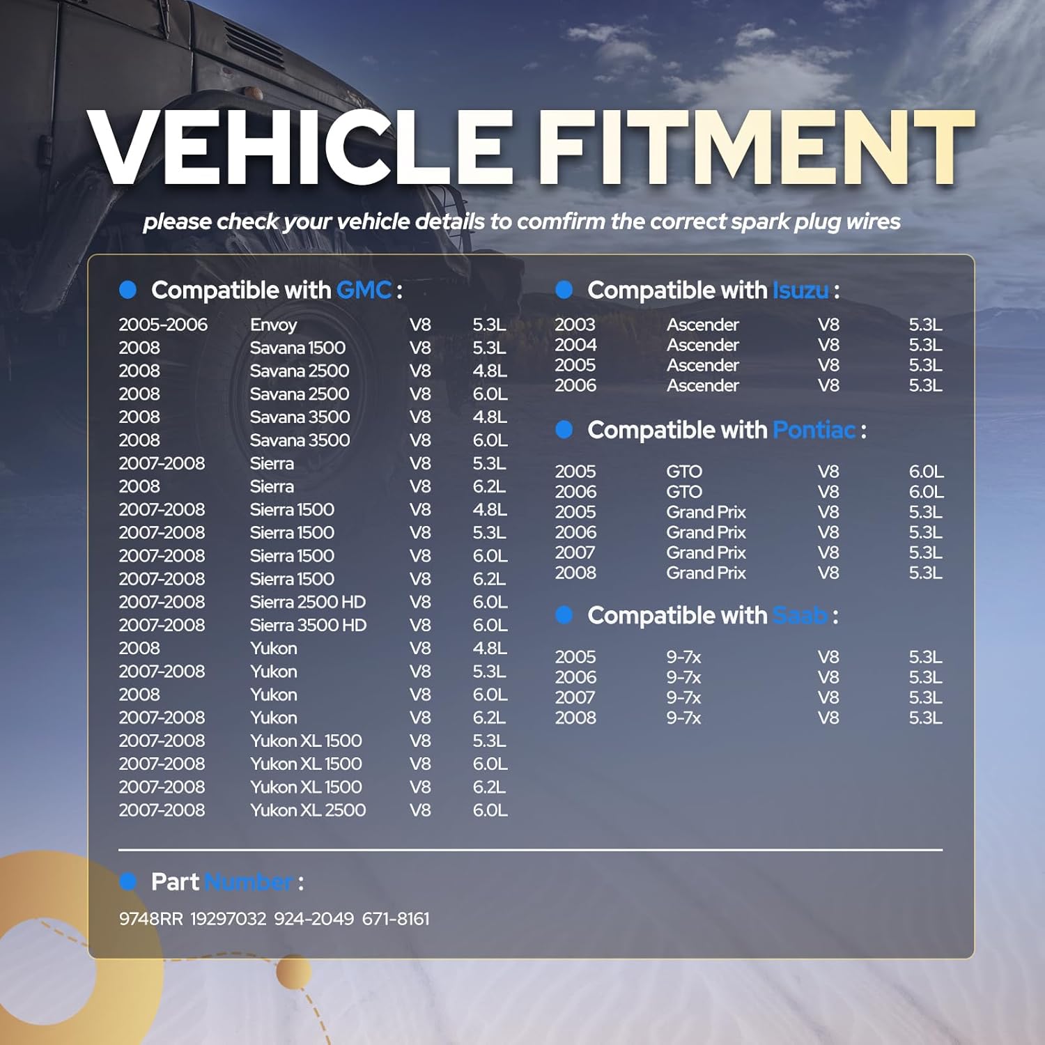 ENA Spark Plug Wires Set Compatible with Buick Cadillac Chevrolet GMC Isuzu Impala Express Silverado Tahoe Savana Sierra SSR Yukon Trailblazer Corvette CTS V8 LS Truck Replacement for 9748RR 19297032