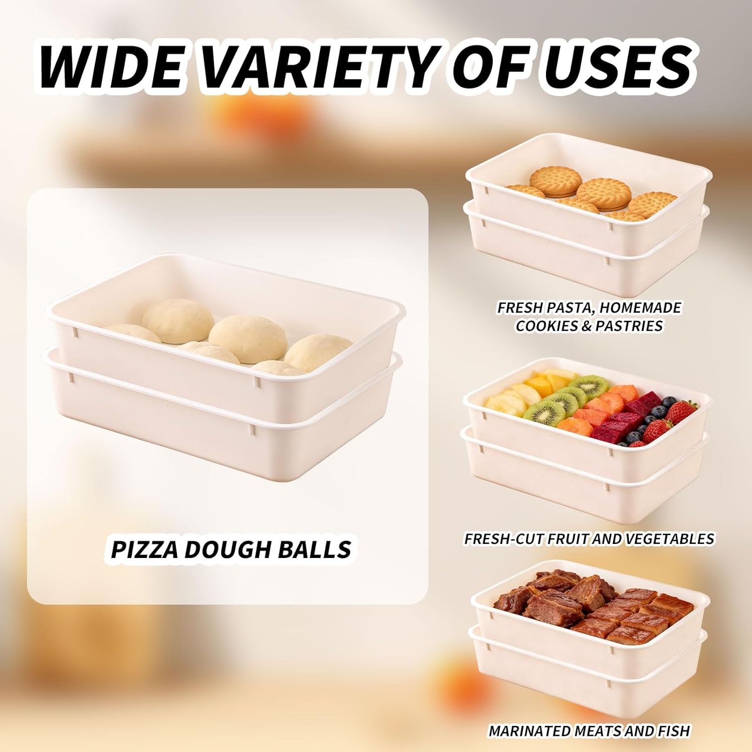 2 Pack Pizza Dough Proofing Box, Pizza Storage Container，Food Storage Containers with Lids，Pizza Pack Container Expandable，Bread Proofing Box，Stackable Commercial Quality Trays with Covers
