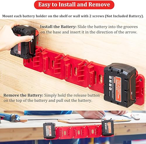 10 Pack Battery Holder for Milwaukee M18 18V,Heavy Duty Wall Mount Dock Organizer for 48-11-1850 1860,Work Van & Toolbox Storage(w/ 22 Screws, Battery Not Included)