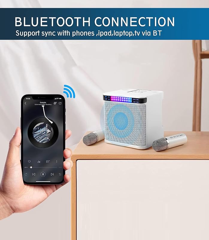 EASJOY Karaoke Rendszer 2 Mikrofonnal Bluetooth Hordozható PA Hangszóró LED Fénnyel