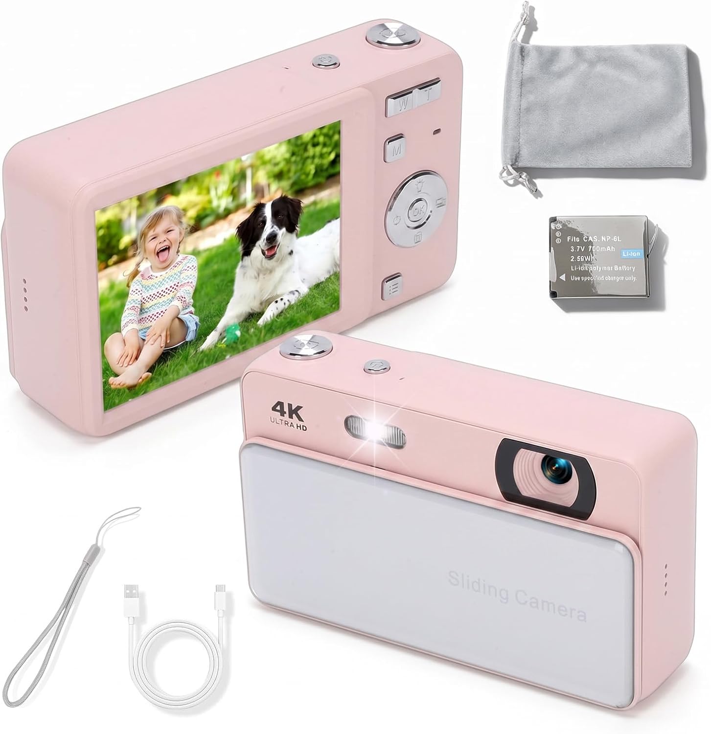Cámara digital ciciglow 64MP HD autofocus 4K retro rosa miniatura 1