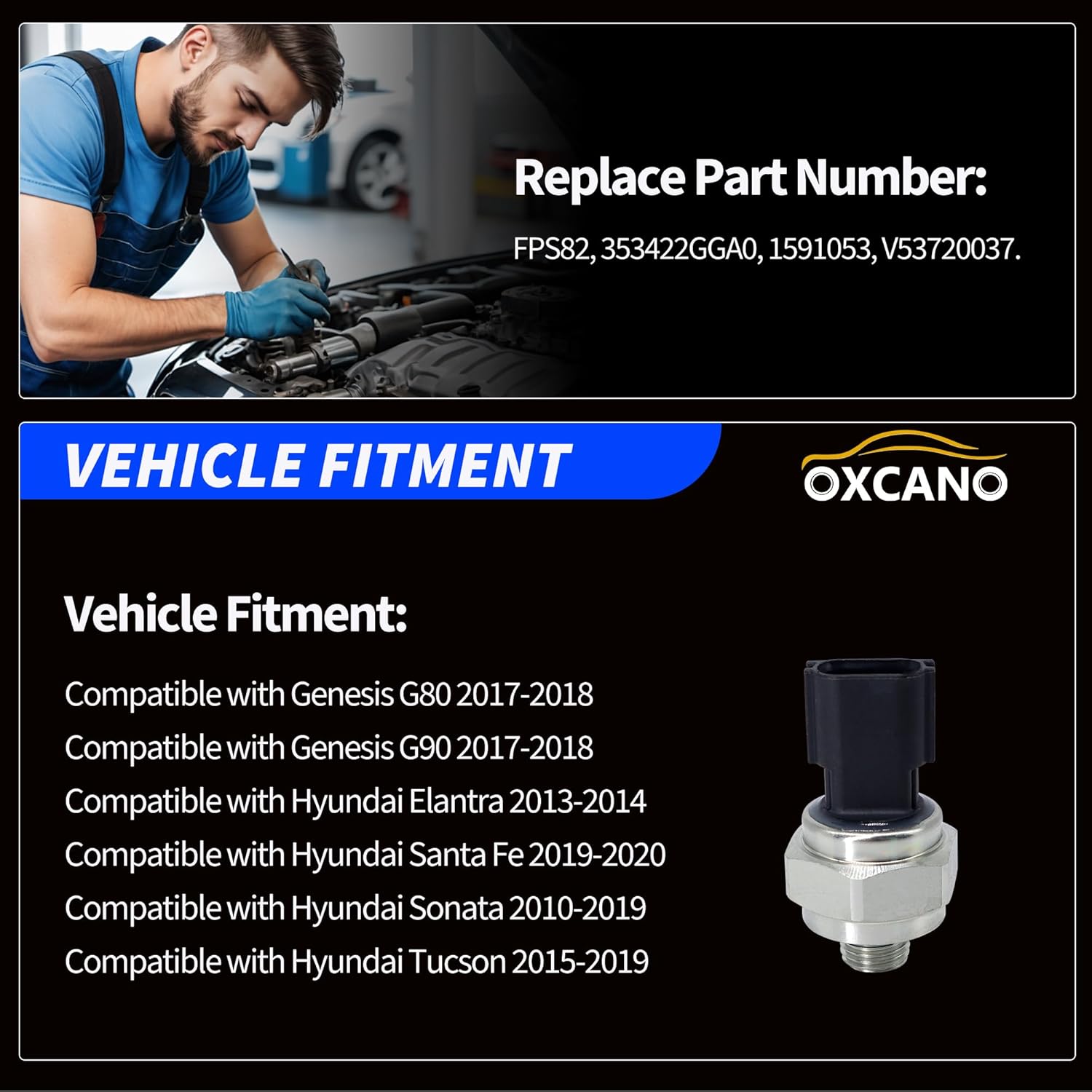 Fuel Injection Pressure Sensor Compatible with Hyundai Elantra 2013 2014 Sonata 2010 2011 2012 2013 2014 2015 2016 2017 2018 2019 Santa Fe 2019 2020 Tucson Genesis G80 G90 1.6L 1.8L 2.0L 2.4L 5.0L