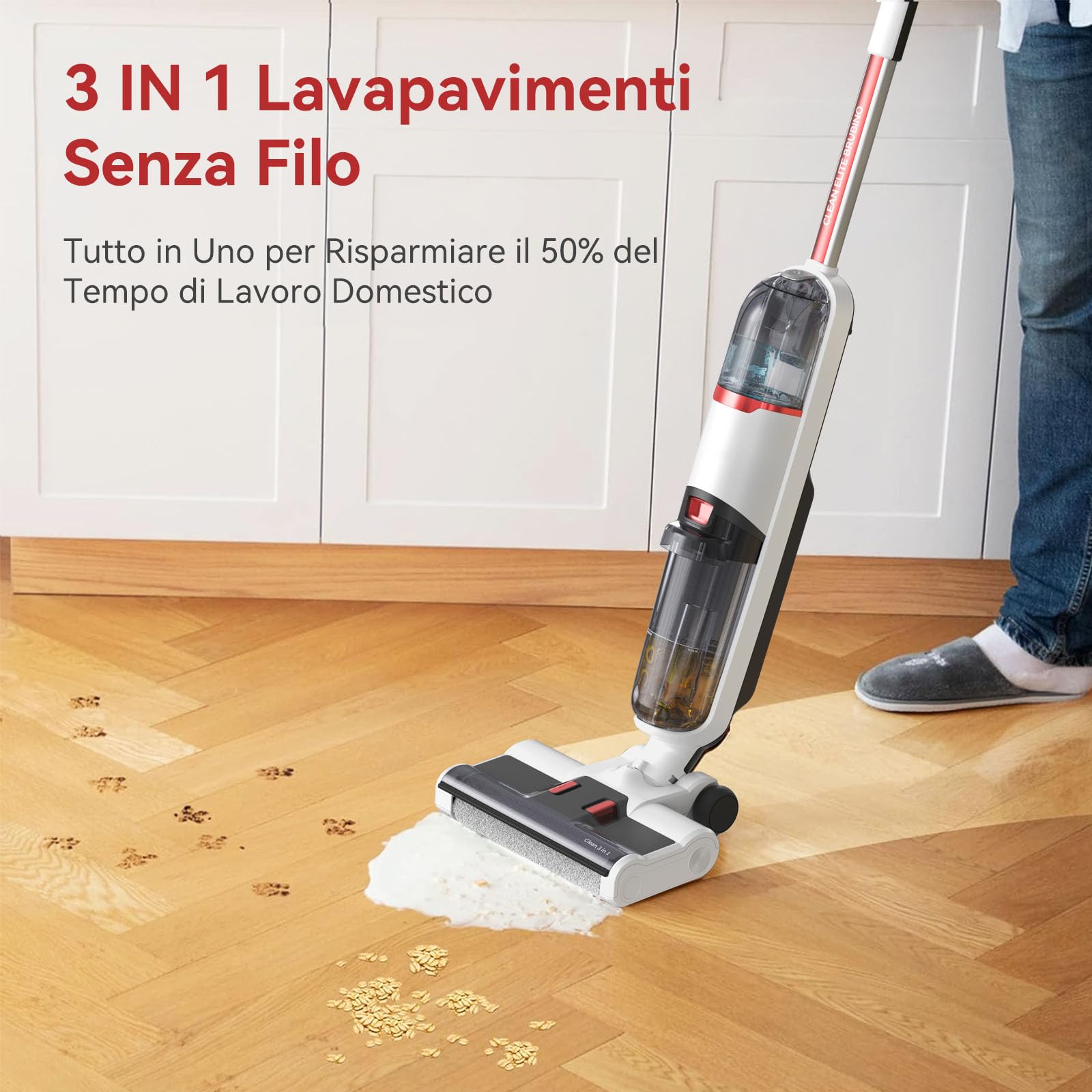 Vozascly Lavapavimenti Senza Filo Intelligente, Aspirapolvere Lavapavimenti Aspira e Lava Pavimenti Casa 3 in 1, Pulizia per Pavimenti e Superfici Asciutti o Bagnati, Ottimo per Peli di Animali