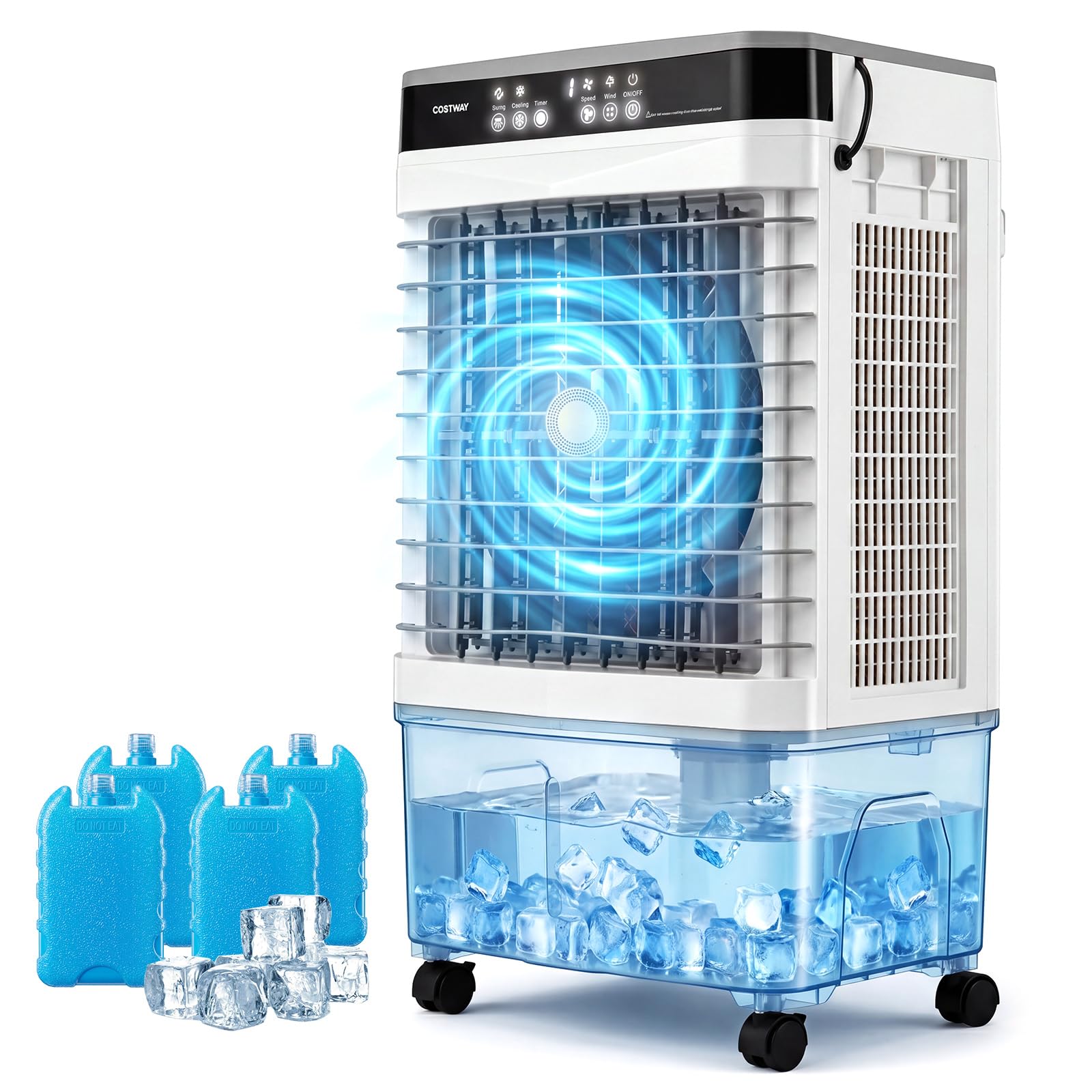 COSTWAY 15L/20L/27L Evaporative Air Cooler, 3-in-1 Oscillating Swamp Cooler/Fan/Humidifier with 3 Speeds, 2 Modes, 4 Ice Packs, 12H Timer, LED Display & Remote Control for Home Office (15L, 1800 CFM) — image 1