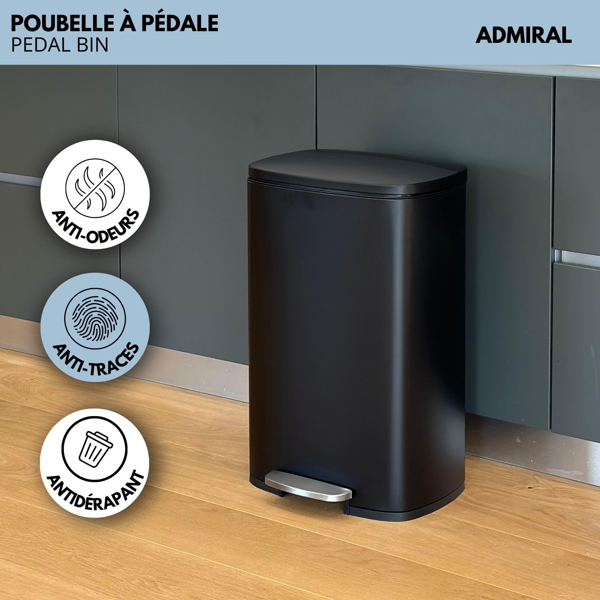 KITCHEN MOVE, Cubo de Cocina de Pedal 50 L Admiral Negro