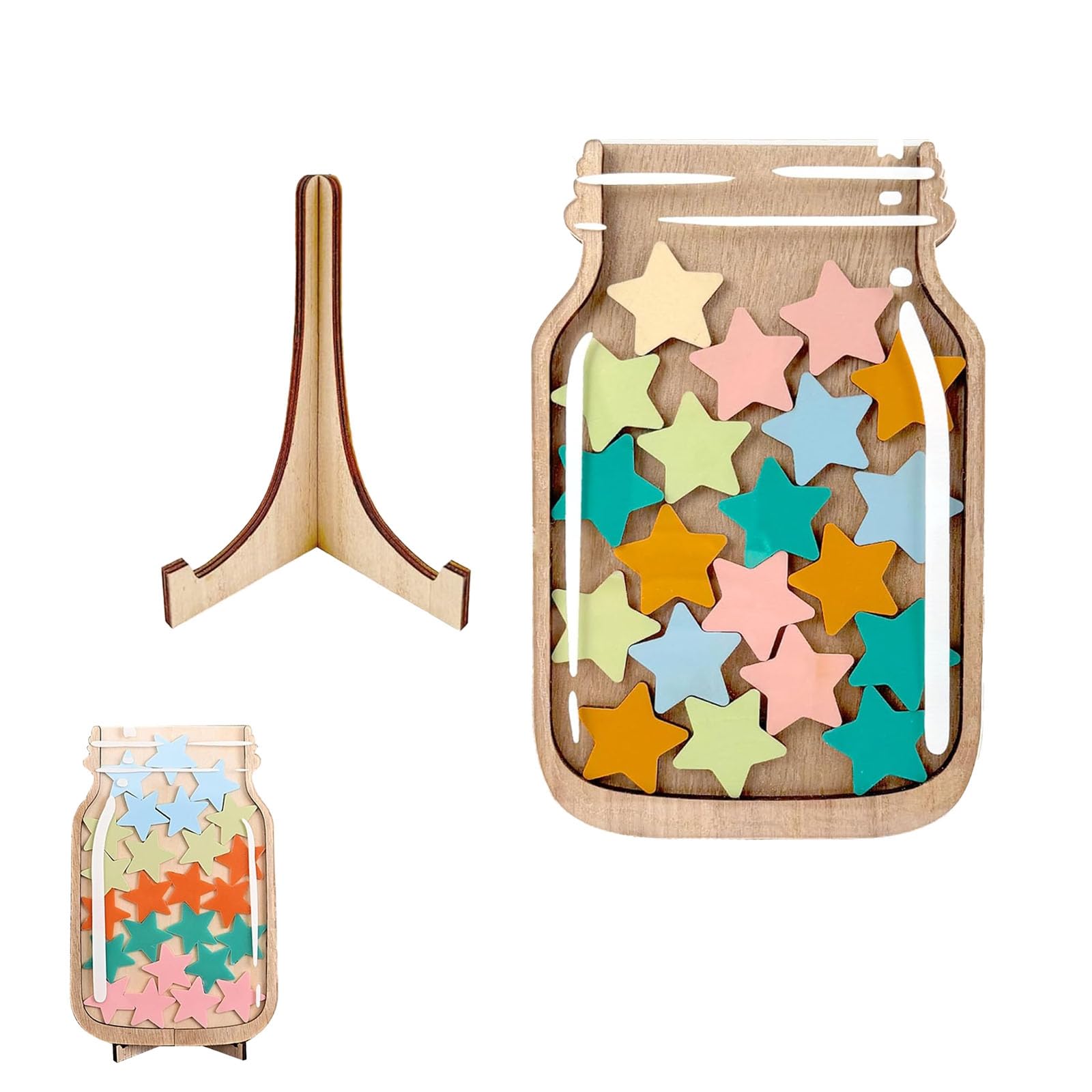 Barattolo Premio per Bambini in Legno con 25 Stelle Colorate 2.8 cm e Supporto Magnetico – Contenitore educativo per Buone abitudini casa e Scuola