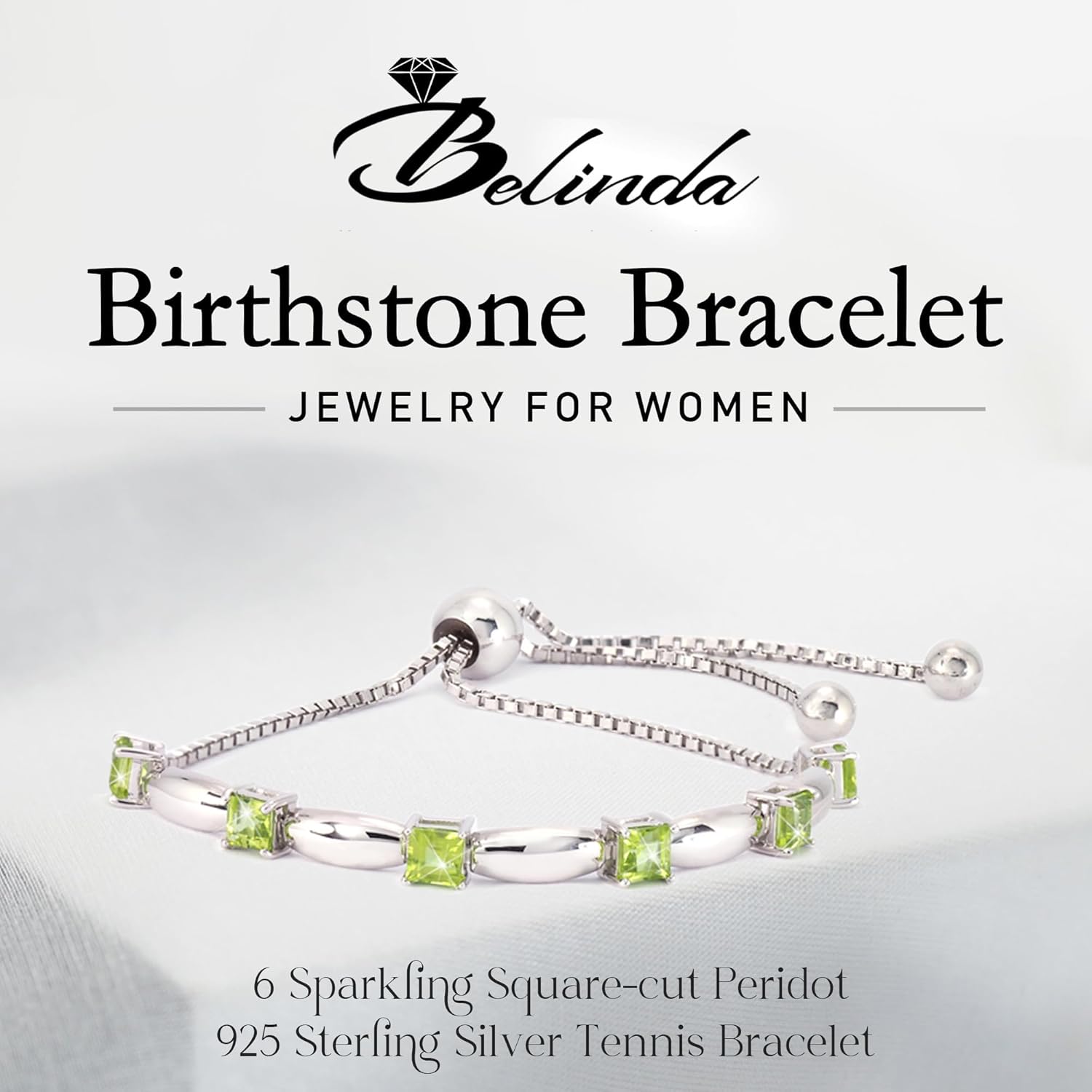 Fine Bracelet Tennis Style Pull String Birthstone Jewelry Gift for Women 925 Sterling Silver Square Sparkling Bolo Gemstone Jewelry Adjustable Bracelets - Image 2