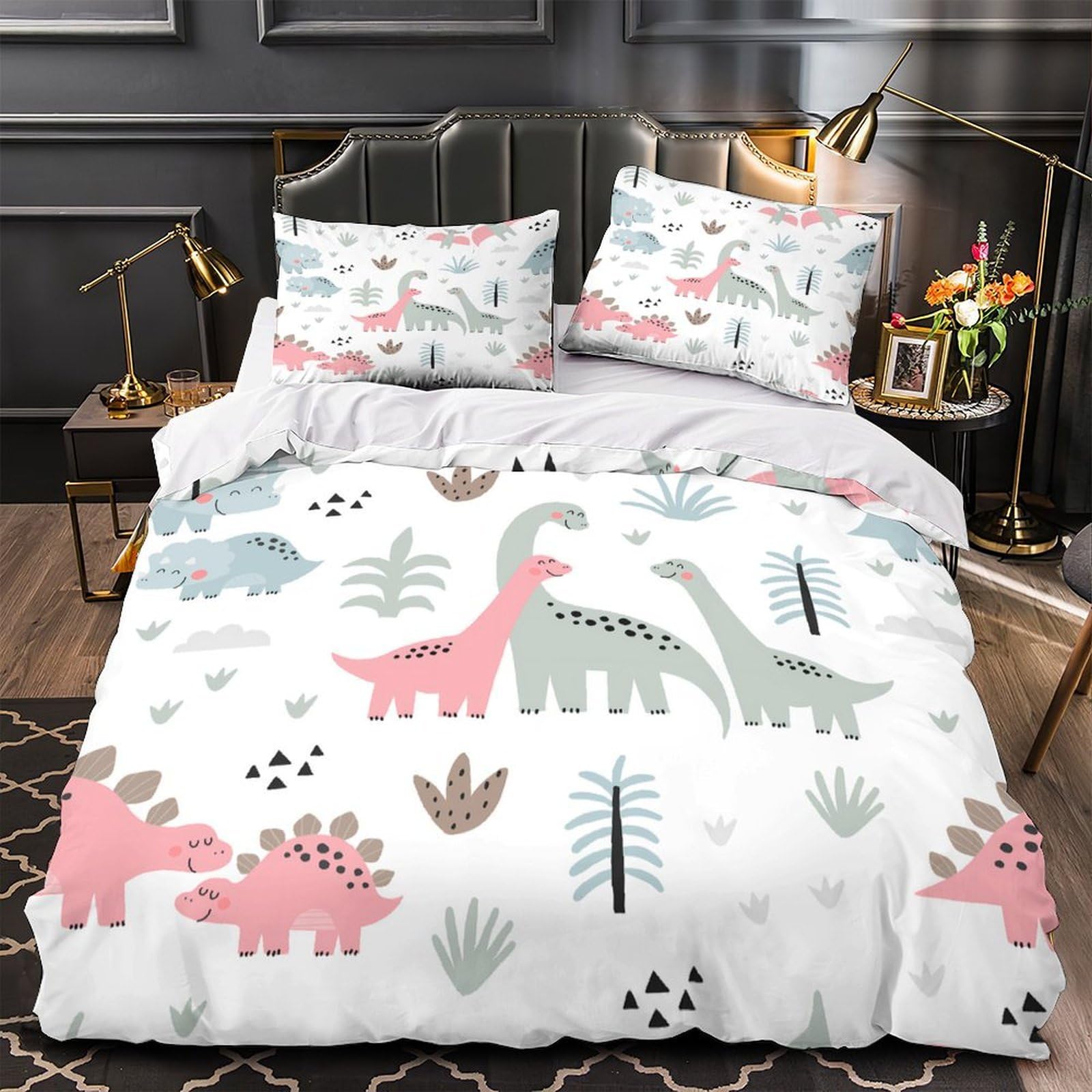 Parure de lit 3D enfant dinosaure housse de couette microfibre douce zippée 135x200 cm