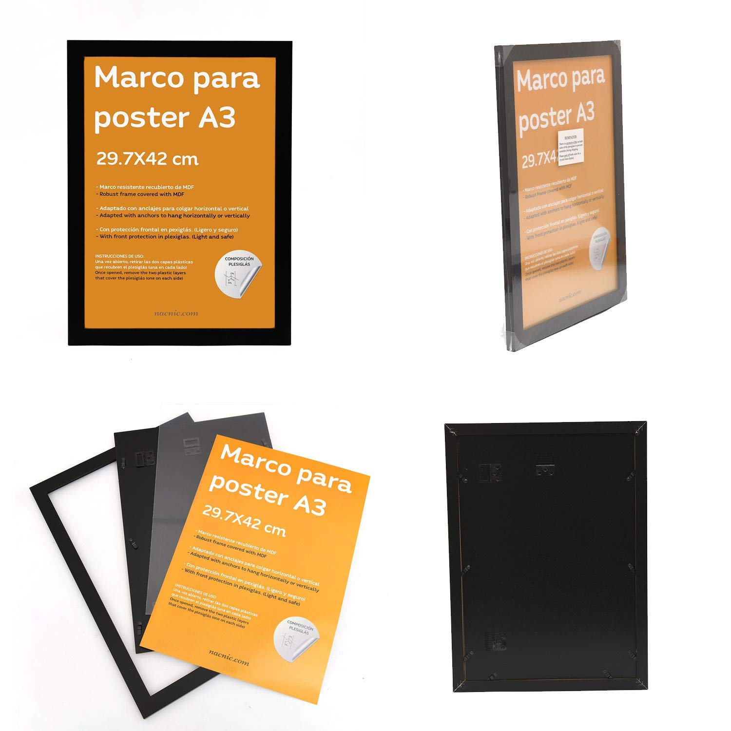 Nacnic Set de 4 láminas de Palabras Mi Hogar, en tamaño A3, Poster Papel 250 gr con Marco