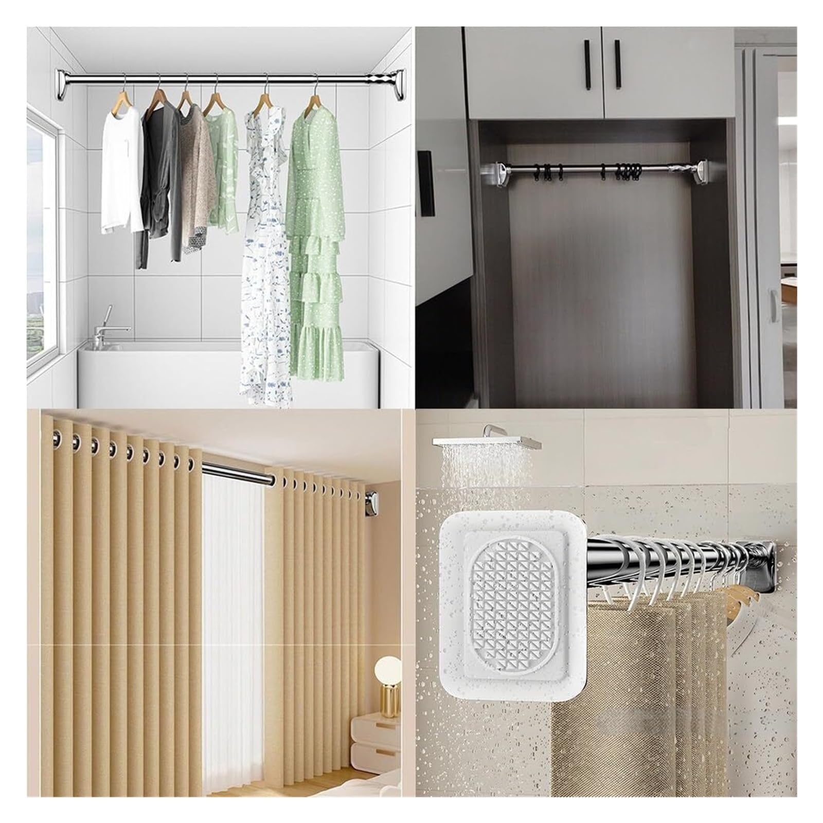 Spring Tension Shower Curtain Rod, Adjustable 16 to 196 Inch,Adjustable Telescopic Rods for Bathroom, Closet, Window(Silver,141-177in)