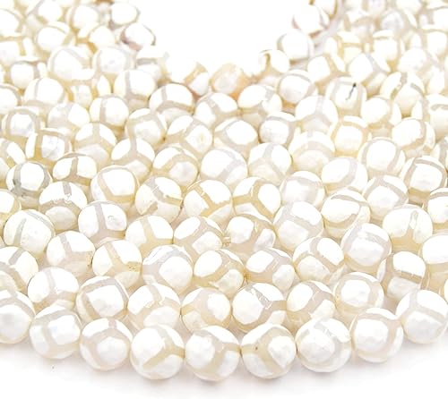 Miniatura 4 de Cuentas de ágata tibetana | Cuentas Dzi | Cuentas redondas de panal facetadas blancas teñidas – 0.315 in, 0.394 in, 0.472 in – 0.394 in