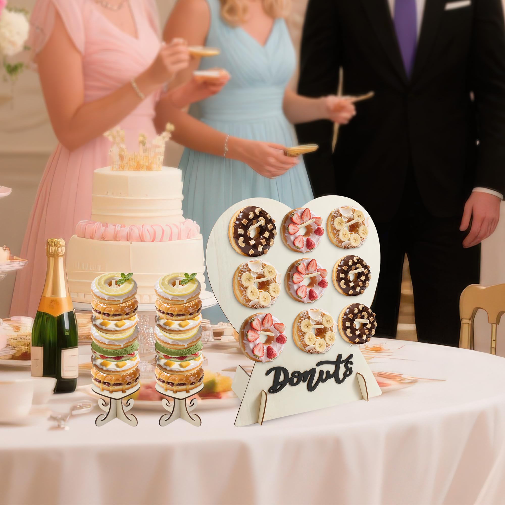 Wooden Donuts Wall Holds Stand Dessert Doughnut Display Table Holder