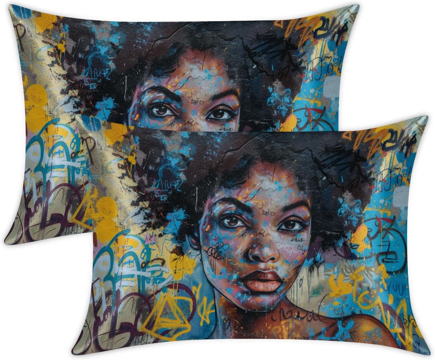 Satin Pillowcase for Hair and Skin - African Girl Queen Silk Pillow Case 2 Pack - Satin Pillow Cover Set of 2 with Envelope Closure, 20x40 Inches