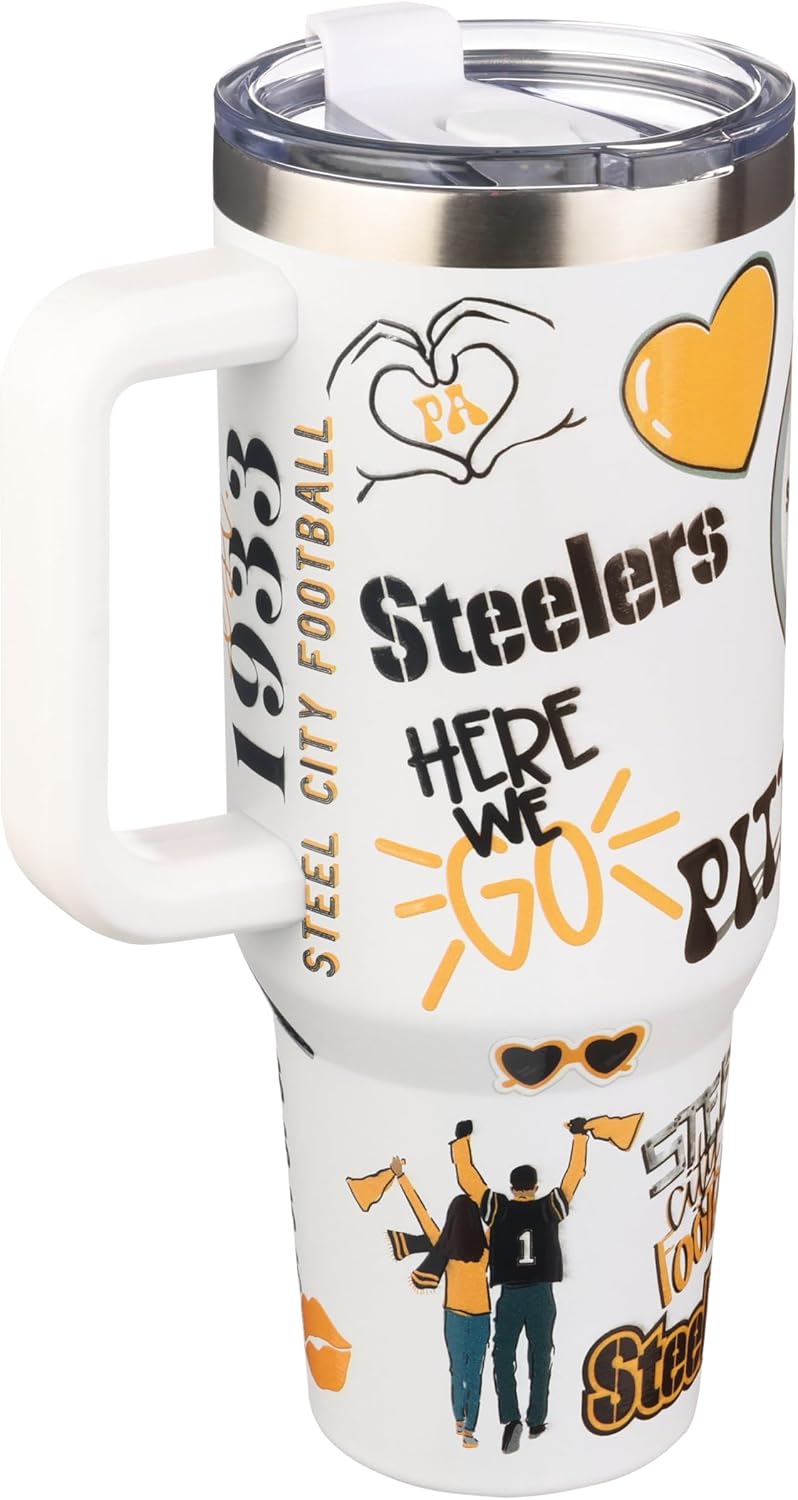 The Memory Company Officially Licensed NFL Game Day Tumbler - 40oz Stainless Steel Double-Wall Insulated Team Color Bling Cup with Team Logo, NFL Licensed Sports Travel Mug with Lid & Straw