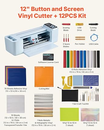 VEVOR Vinyl Cutting Machine 30 cm Cutting Plotter Machine with Control (Button/Screen) Compatible with Mac/Windows/Android/iOS Vinyl Cutter for Crafts Cards & Home Accessories