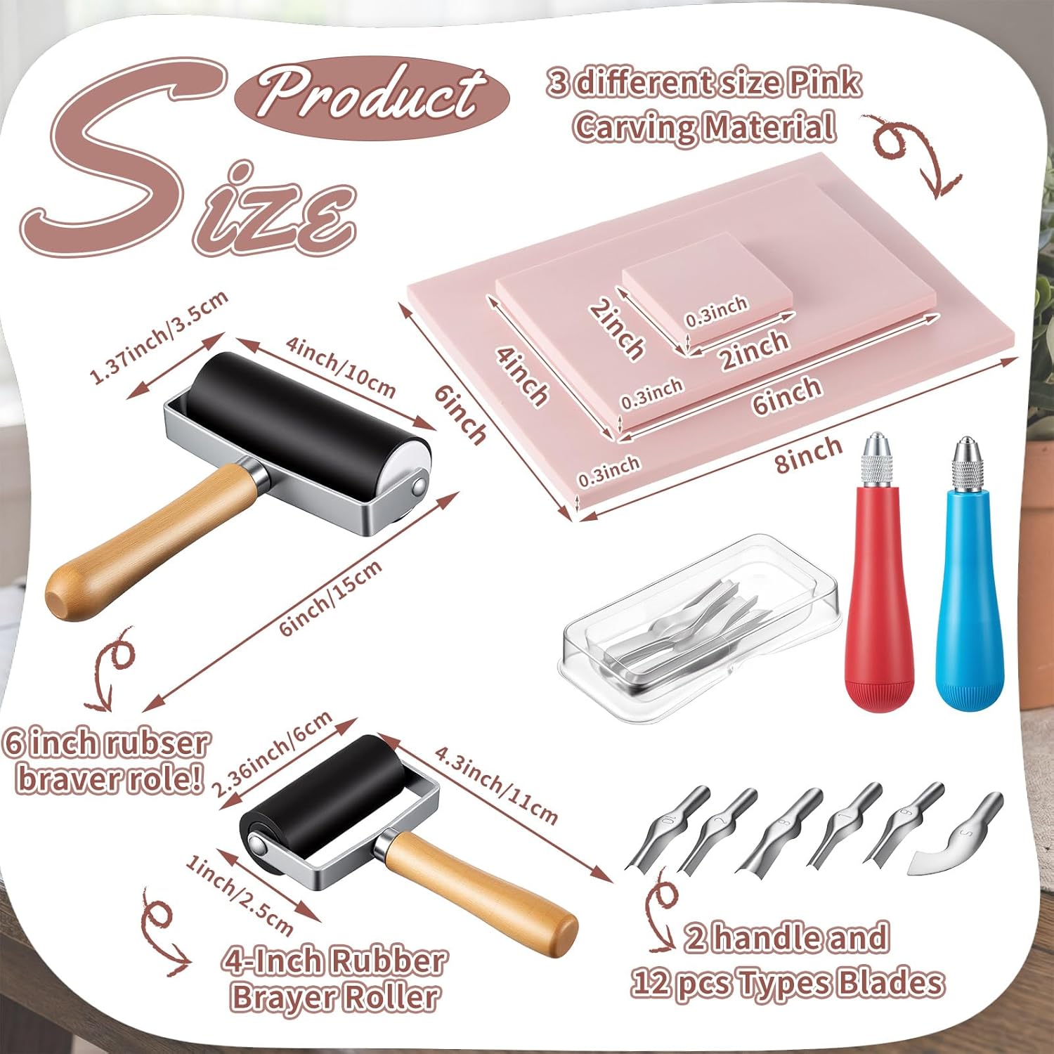 Gaillty Linocut Kit for Beginners, Carving Blocks & Tools Set for DIY Printmaking, 12 Pcs 2'' x 2'', 6 Pcs 4'' x 6'', 2 6'' x 8'' Blocks 3 Sizes for Practice & Creative Projects (Ink Not Included)