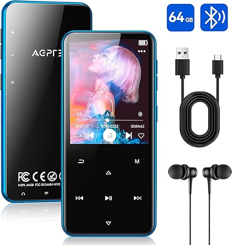 Miniatura 9 de AGPTEK Reproductor MP3 de 64 GB con Bluetooth, reproductor de música M3 de 2.4 pulgadas con altavoz y radio FM, botones táctiles, soporta hasta 128