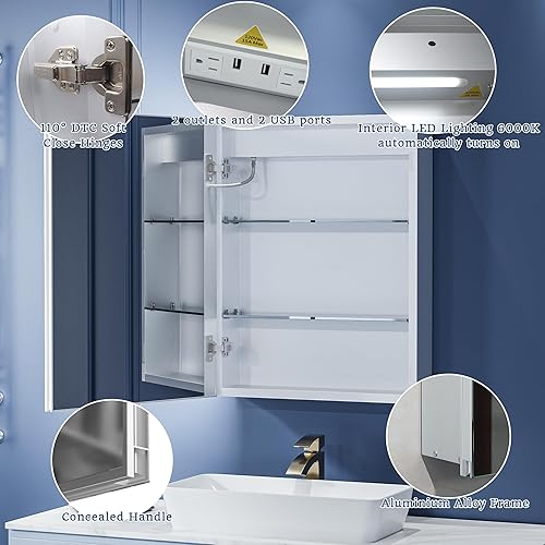 Miniatura 4 de ExBrite Botiquín iluminado con espejo, 20 x 26 pulgadas, botiquín empotrado o de superficie LED, desempañamiento, atenuación continua, cambio de