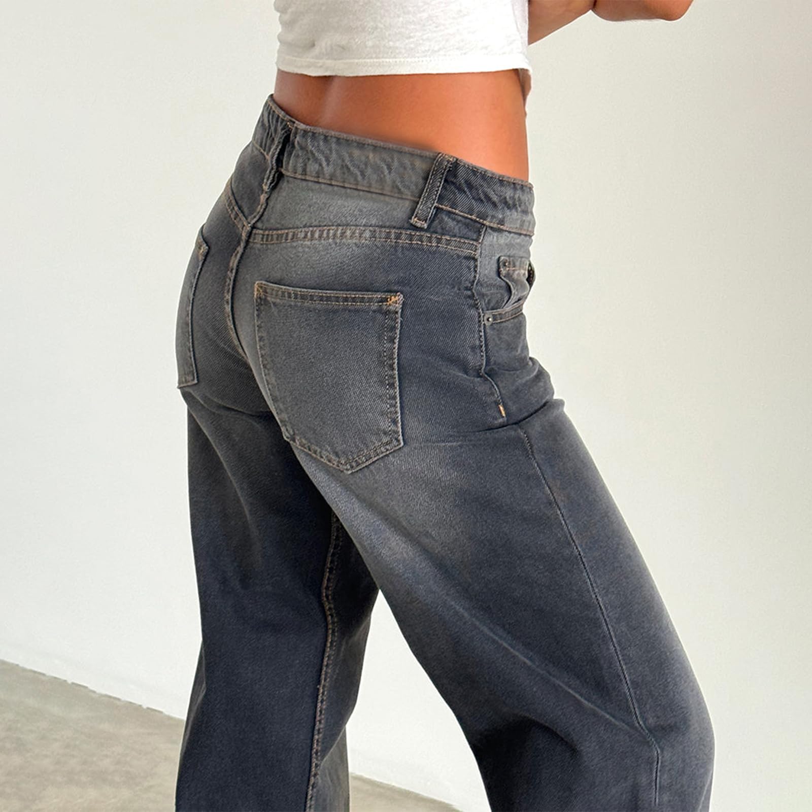 Yassiglia Damen Baggy Jeans Y2K Low Rise Wide Leg Jeans Boyfriend Jeans für Frauen Casual Baggy Hose mit Tasche