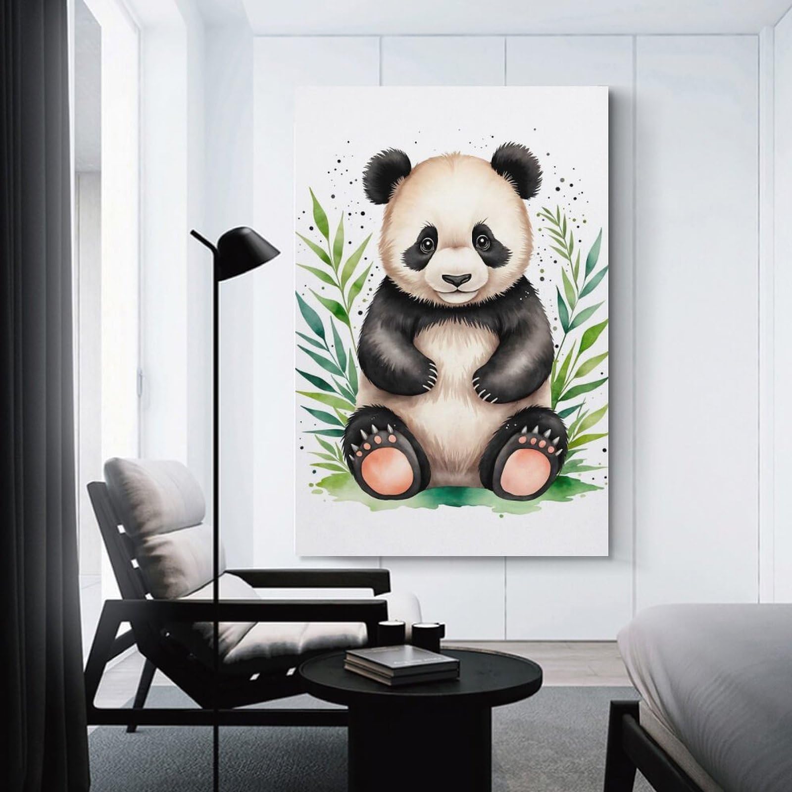 Junmoney Unframe-Style-18 Cute Panda Watercolor Decorative Wall Artwork 08X12inch(20X30cm), For Corridors, Hallways Or Apartment Entries, Home Artwork For First Impressions