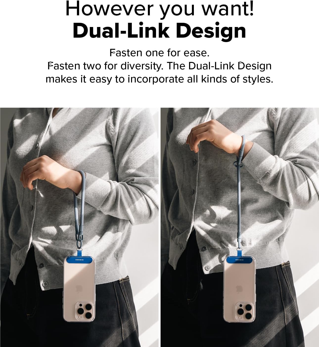 Ringke Holder Link Flow Hand U-Type for Phone Lanyard, Lightweight Soft Adjustable Wrist Strap with Tether Tab for Women, Men