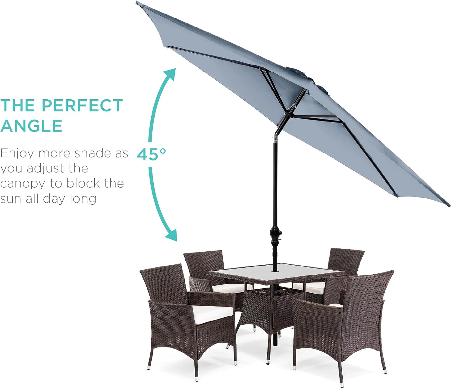 Best Choice Products 10ft Outdoor Patio Umbrella, Outdoor Table Umbrella, Yard Umbrella, Market Umbrella with 8 Sturdy Ribs, Push Button, Tilt and Crank - Breeze Blue thumbnail