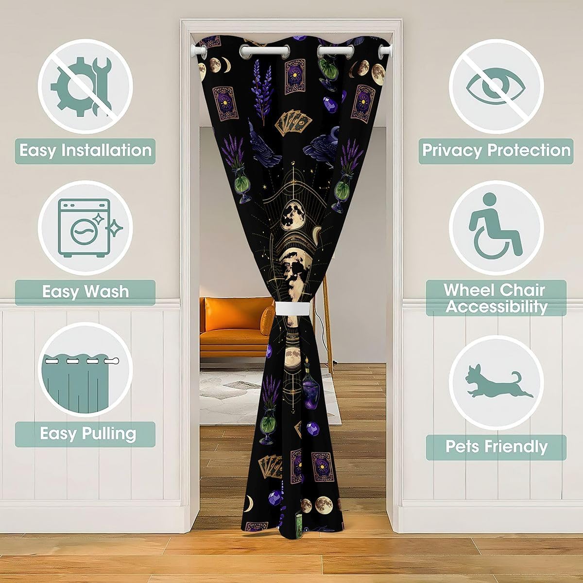 Erosebridal Celestial Moon Gothic Doorway Curtains Privacy Tarot Witch Goth for Teens Young Blackout Curtain Spooky Witchy Style Closet Door Curtain Magic Potion Room Divider Drape 42" W x 84" L