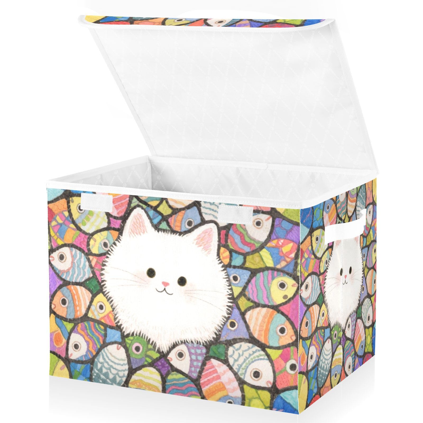 Bac de rangement pliable 40L avec poignées et motif chat mignon
