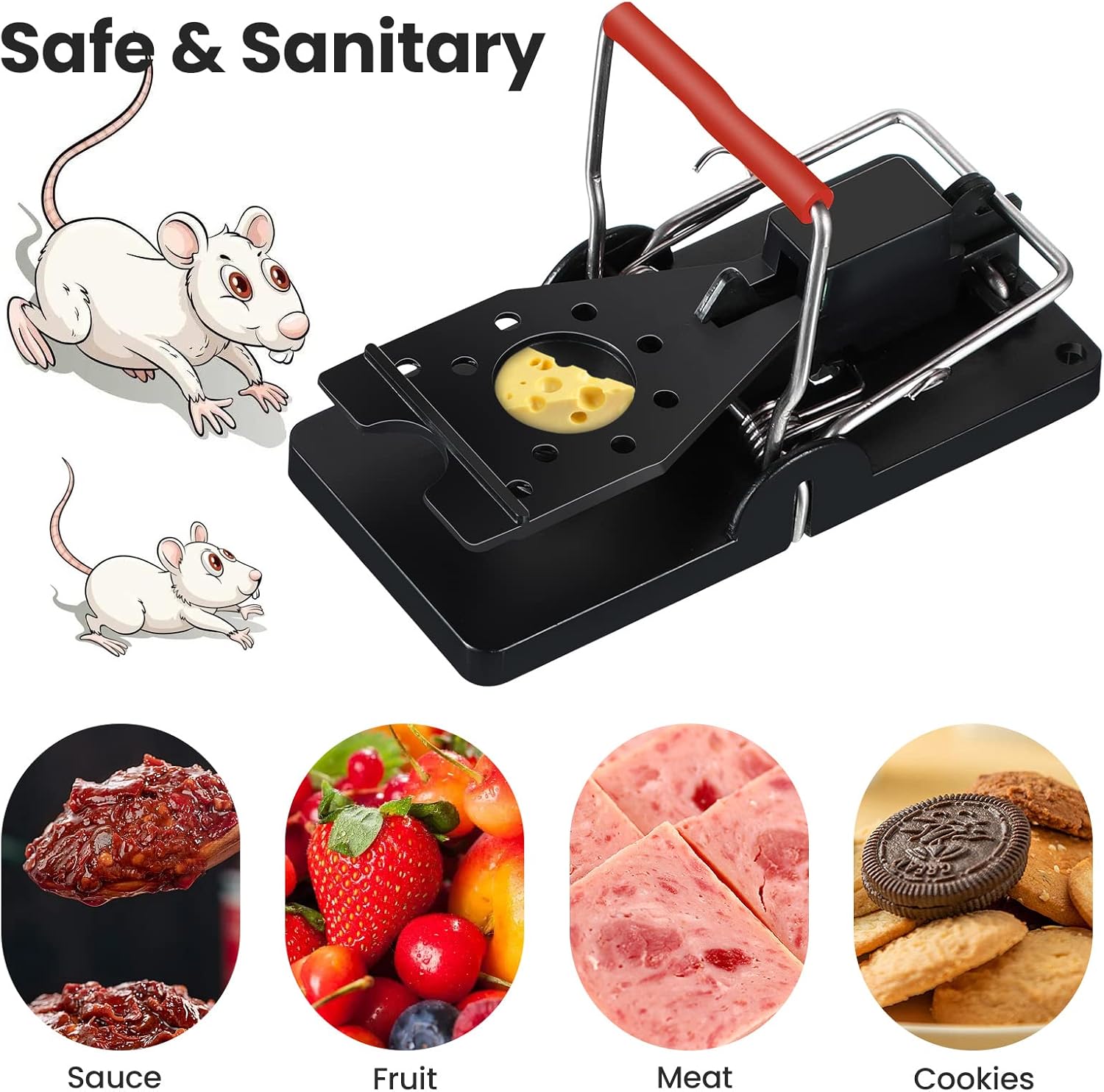 Qualirey 24 Pcs Mouse Traps Bulk Plastic Snap Rat Trap Reusable Quick Effective Safe for Indoor Outdoor Home House Warehouse Garden Kitchen 3.86 x 1.81 x 2.17 Inch (Black,Red)