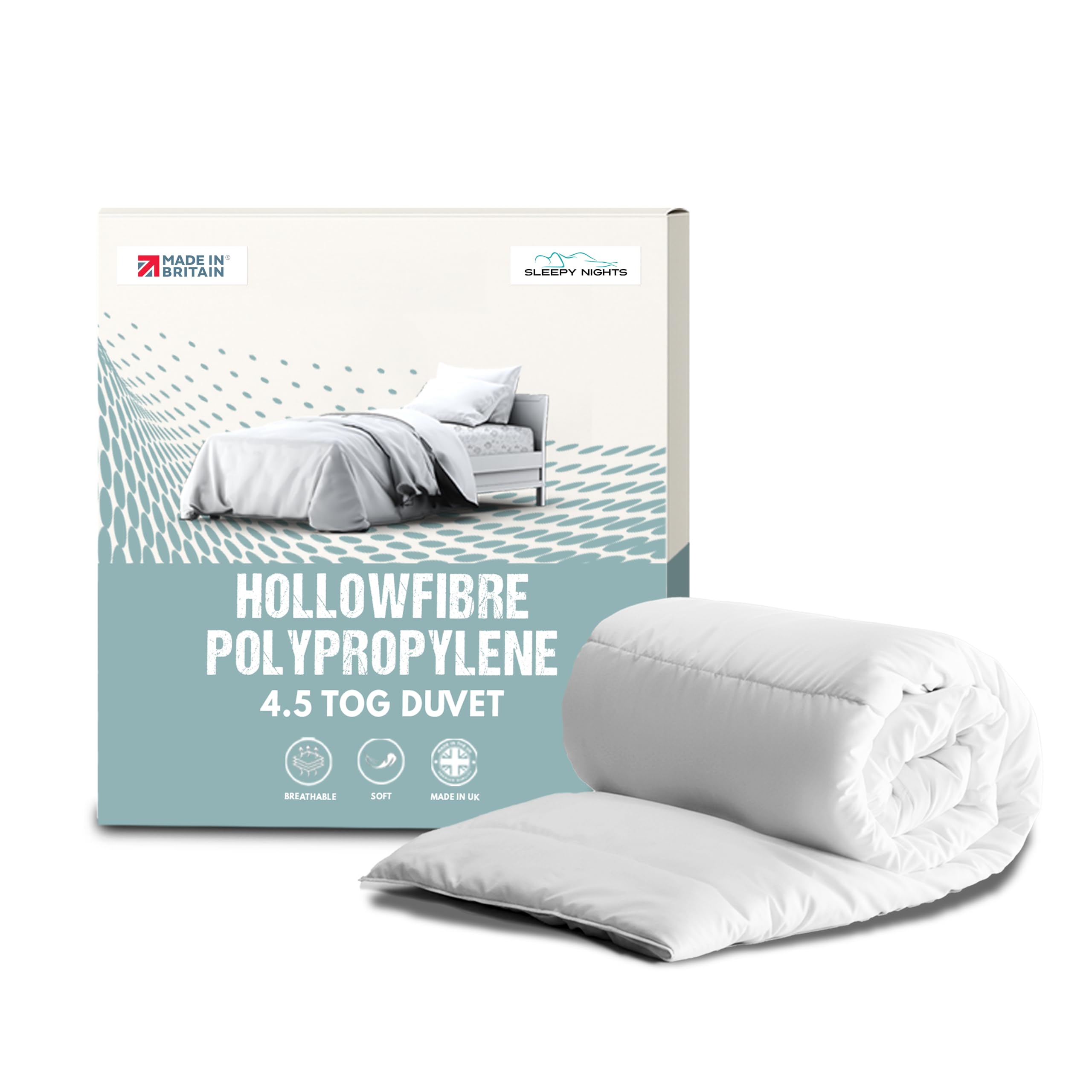 SleepyNights 4.5 Tog King Duvet Quilt Comforter – Lightweight Summer Cooling Bedding – Anti Allergy Hollowfibre Duvet, Soft & Breathable – Made in UK & Non-Allergenic (225 x 220cm)