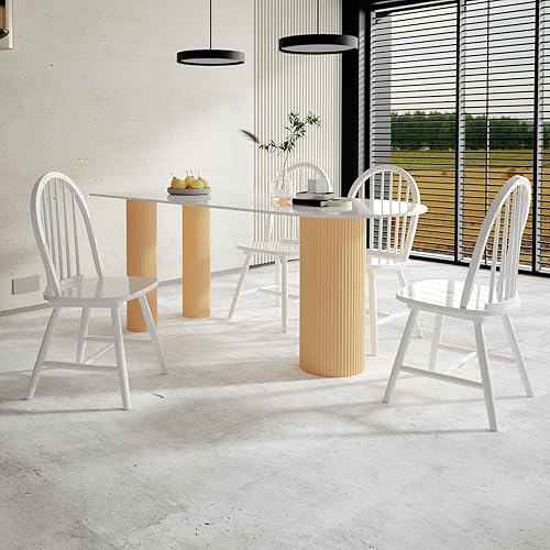 Miniatura 4 de Giantex Juego de 4 sillas de comedor de madera, sillas Windsor con patas de madera maciza, respaldo de eje alto, barras transversales en forma de H,
