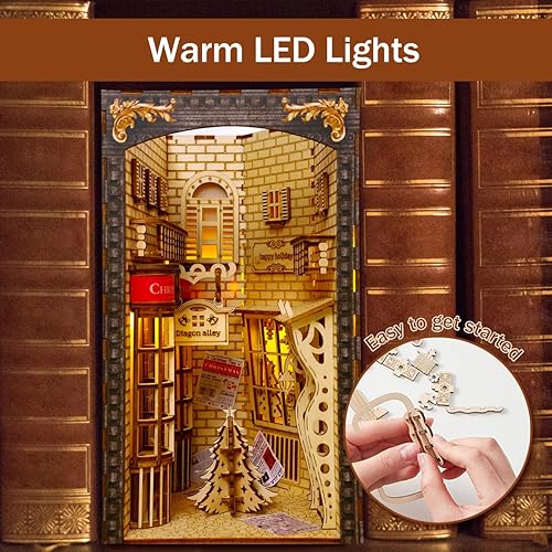 Miniatura 4 de Kit de rincón de libros de bricolaje, rompecabezas de madera 3D, sujetalibros en miniatura para casa de muñecas, estante de libros de decoración con