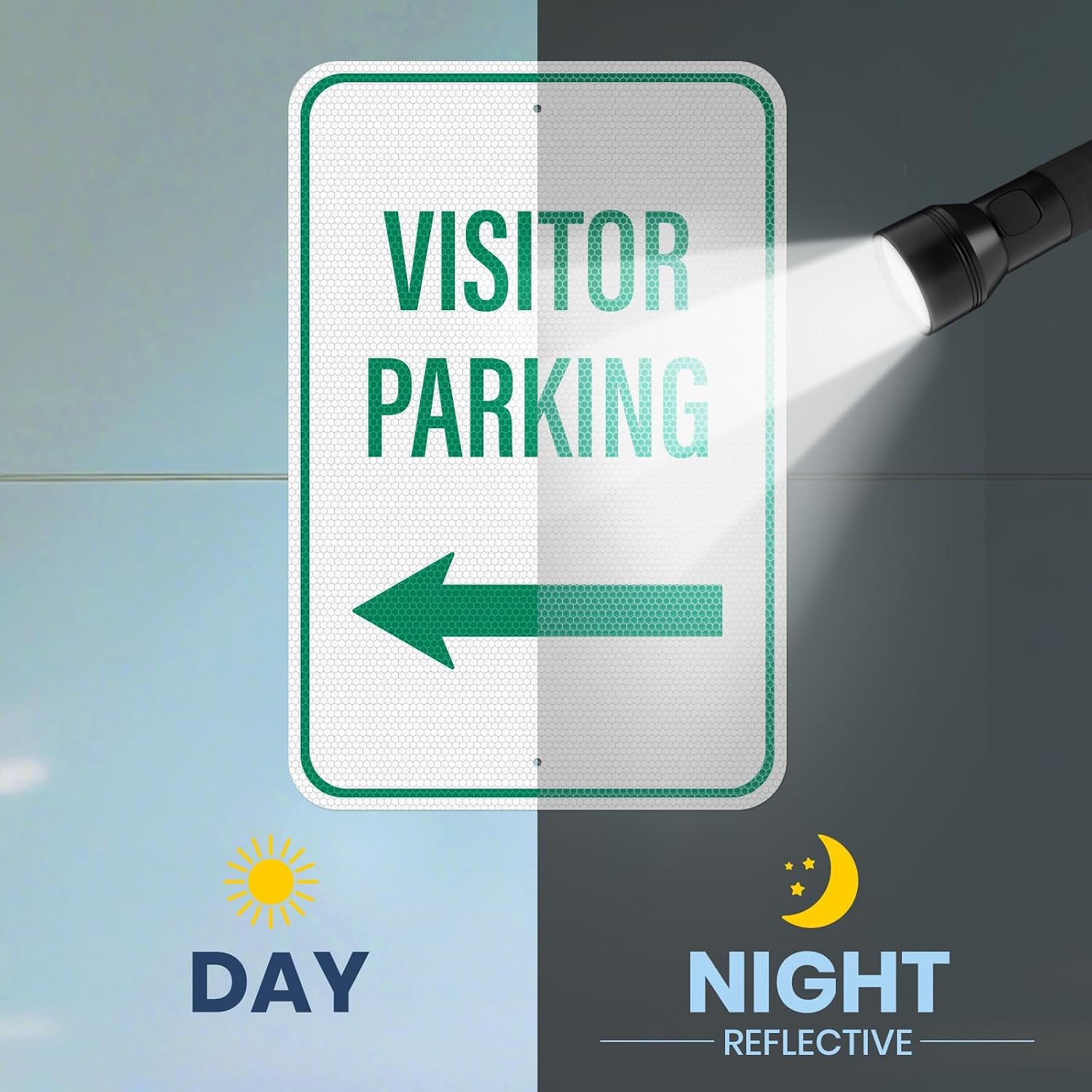 2 Pack Visitor Parking Sign with Left Arrow 18 × 12 Inches High Reflective Waterproof Aluminum Signage with Pre-Drilled Holes for Home Office Yard Private Driveway