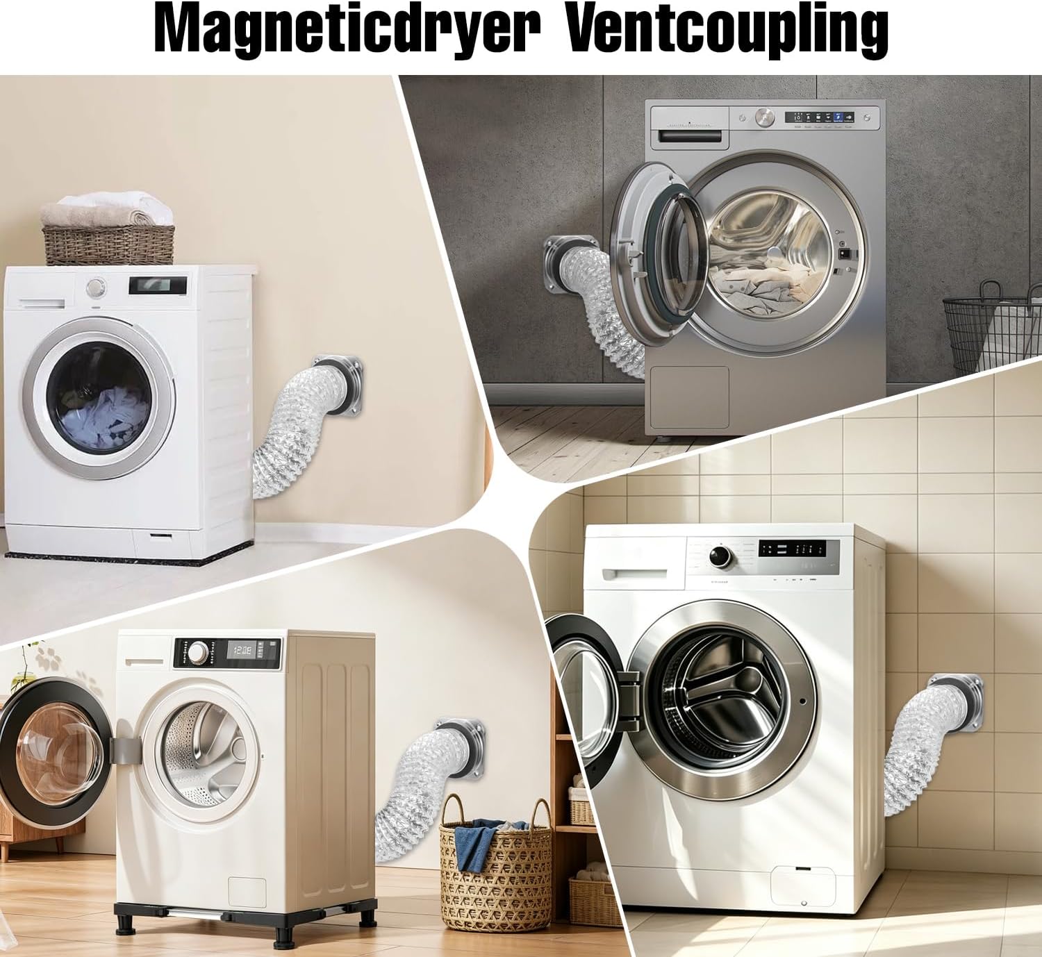 DV180 Magnetic Dryer Vent Connector Kit – 5ft Extra-Long 4" Aluminum Foil Duct, Self-Locking Quick-Connect, Airtight Seal Ring, Adjustable 0-8" Offset, 2 Clamps, Easy Clean