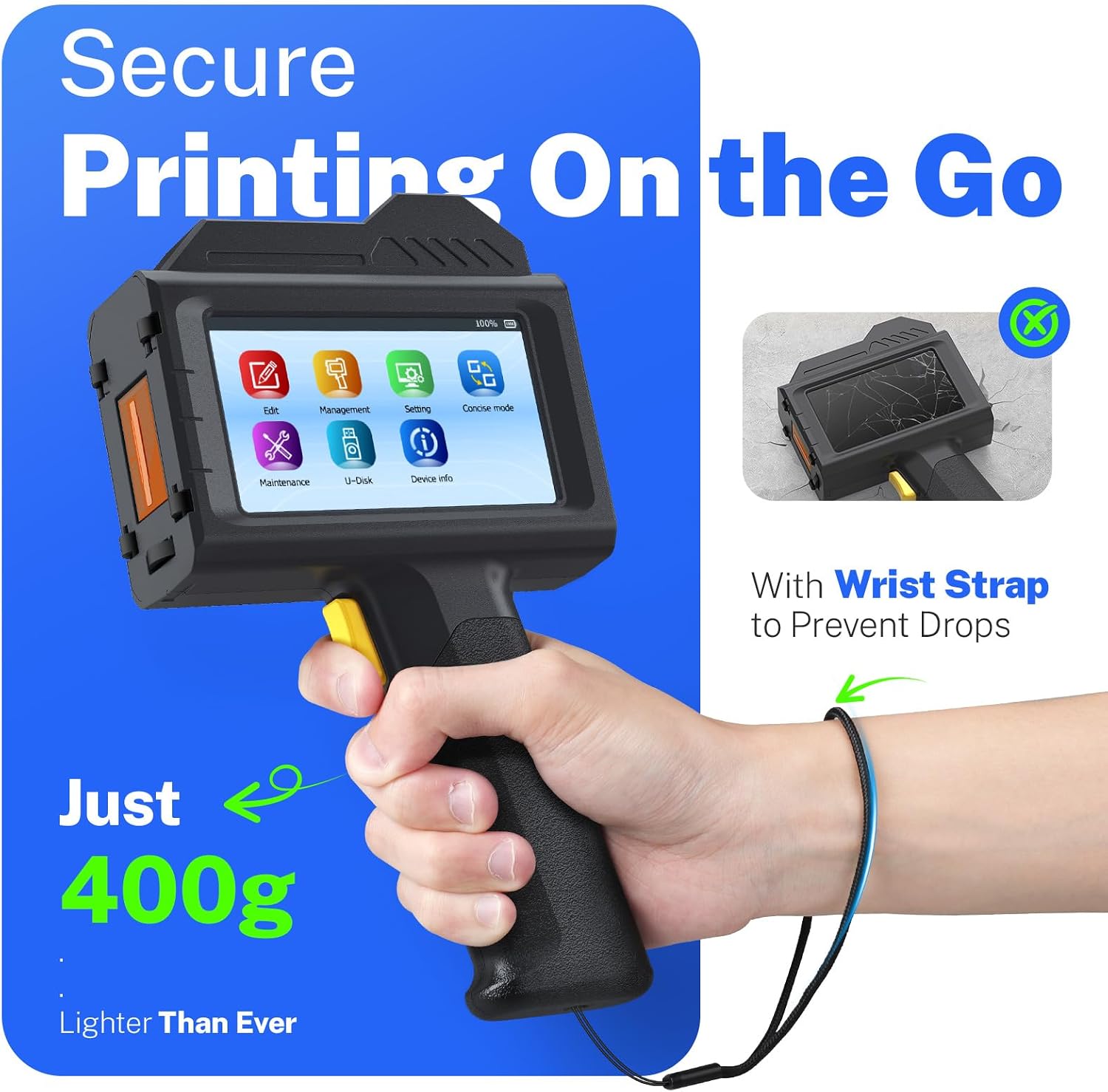 1.0 Inch Print Height Intelligent JC10 Handheld Inkjet Printer (Black)
