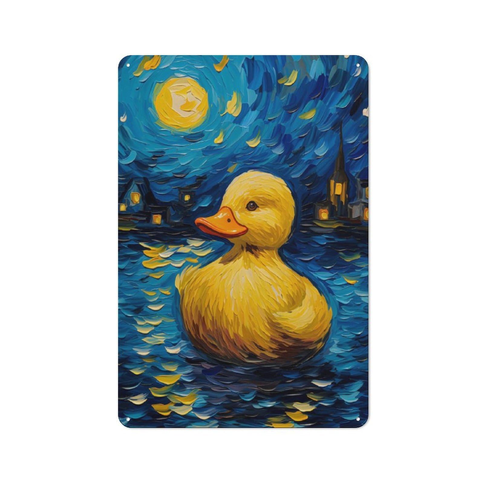 Classic Metal Sign 30x20cm Featuring The Starry Night Duck, Bar Wall Plaque for Diner, Restaurant, Shed Or Kitchen