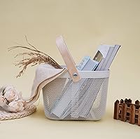 Vista 6 de Cesta de acero de malla metálica, cesta organizadora de almacenamiento, cesta de cocina colgante multifuncional, cesta de frutas con mango de bambú