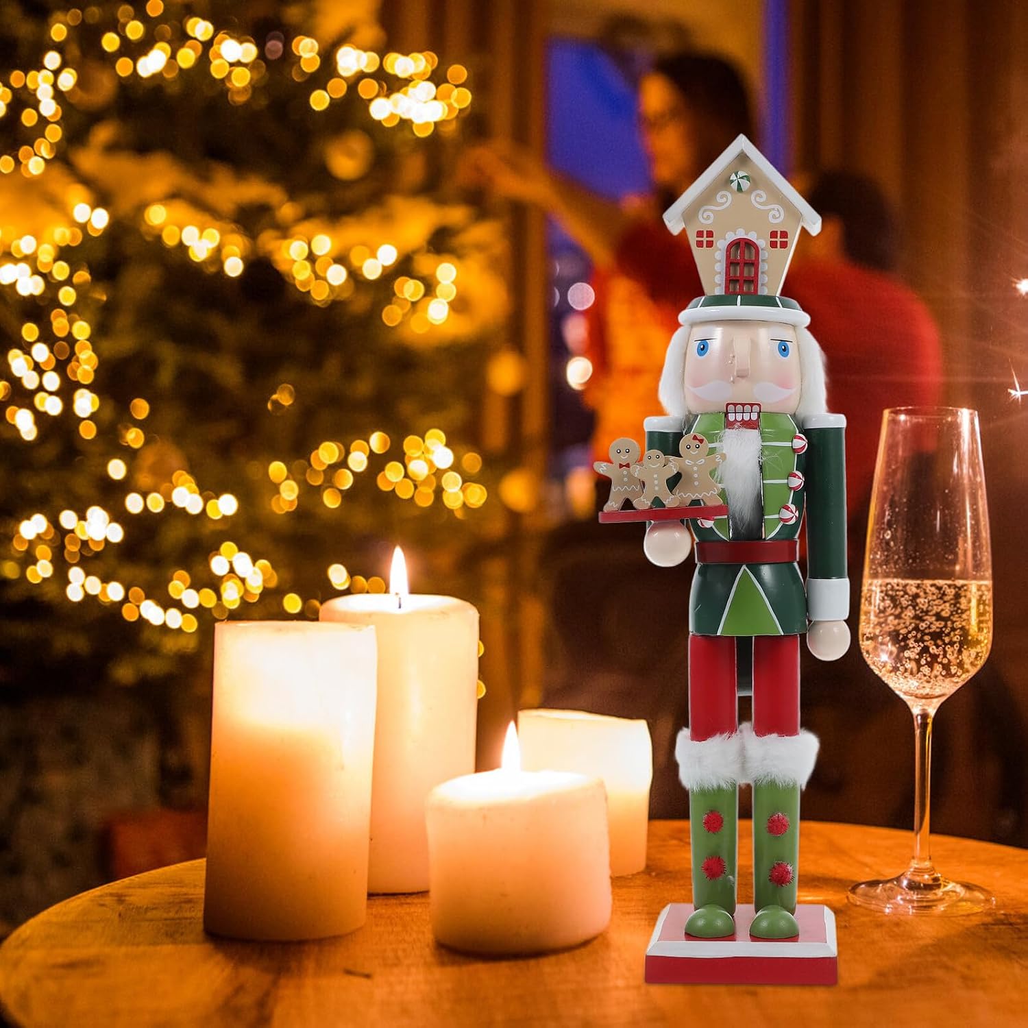 Wooden Nutcracker Puppet Figurine Christmas Table Decor Festive Nutcracker Collectible for Indoor Holiday Display